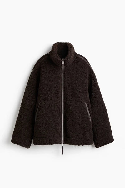 Women’s Warm Teddy Faux Jacket – Stand Collar Zipper Coat for Autumn & Winter