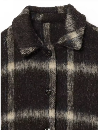 Trendy Brown Checkered Short Jacket – Chic Autumn Outerwear for Women