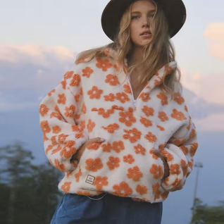 Cozy Boho Floral Sherpa Half-Zip Hoodie – Warm & Chic Pullover for Women