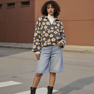 Cozy Boho Floral Sherpa Half-Zip Hoodie – Warm & Chic Pullover for Women