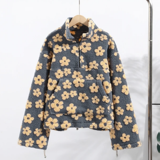 Cozy Boho Floral Sherpa Half-Zip Hoodie – Warm & Chic Pullover for Women