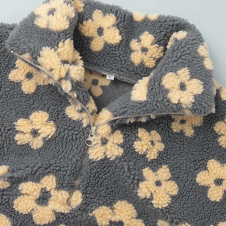 Cozy Boho Floral Sherpa Half-Zip Hoodie – Warm & Chic Pullover for Women