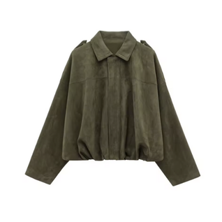 Stylish Women’s Suede-Textured Short Jacket – Chic Bomber Coat for Fall 2025