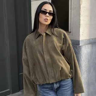 Stylish Women’s Suede-Textured Short Jacket – Chic Bomber Coat for Fall 2025