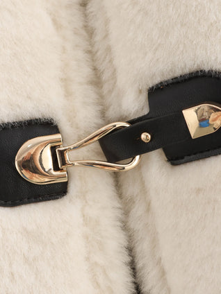 Warm Faux Fur Jacket for Women – Double-Sided Knotted Buckle Coat