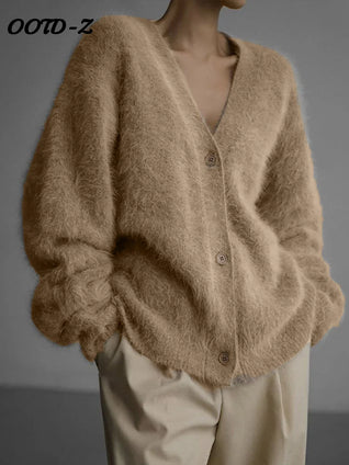 Women’s Tassel Knit Cardigan – V-Neck Single-Breasted Sweater for Autumn & Winter