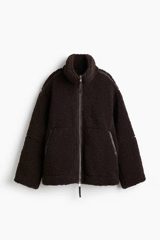 Women’s Warm Teddy Faux Jacket – Stand Collar Zipper Coat for Autumn & Winter