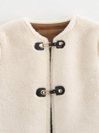 Warm Faux Fur Jacket for Women – Double-Sided Knotted Buckle Coat