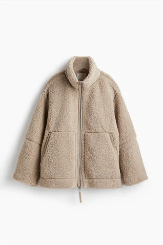 Women’s Warm Teddy Faux Jacket – Stand Collar Zipper Coat for Autumn & Winter
