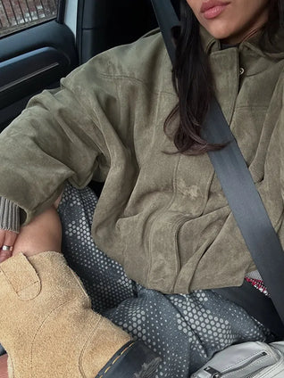 Stylish Women’s Suede-Textured Short Jacket – Chic Bomber Coat for Fall 2025