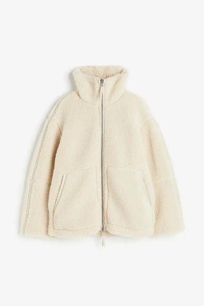 Women’s Warm Teddy Faux Jacket – Stand Collar Zipper Coat for Autumn & Winter