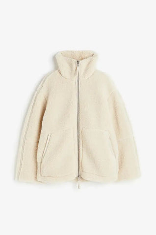 Women’s Warm Teddy Faux Jacket – Stand Collar Zipper Coat for Autumn & Winter