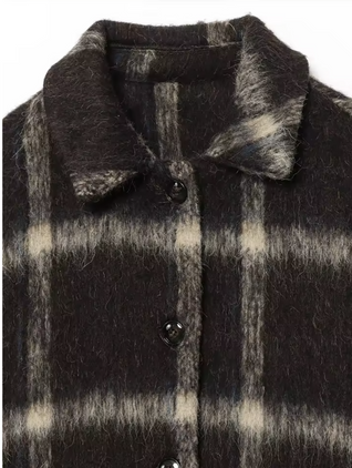 Trendy Brown Checkered Short Jacket – Chic Autumn Outerwear for Women