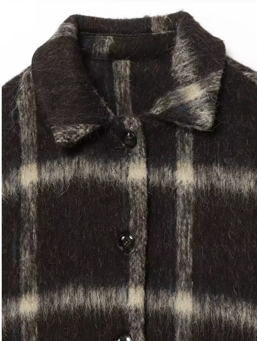 Trendy Brown Checkered Short Jacket – Chic Autumn Outerwear for Women