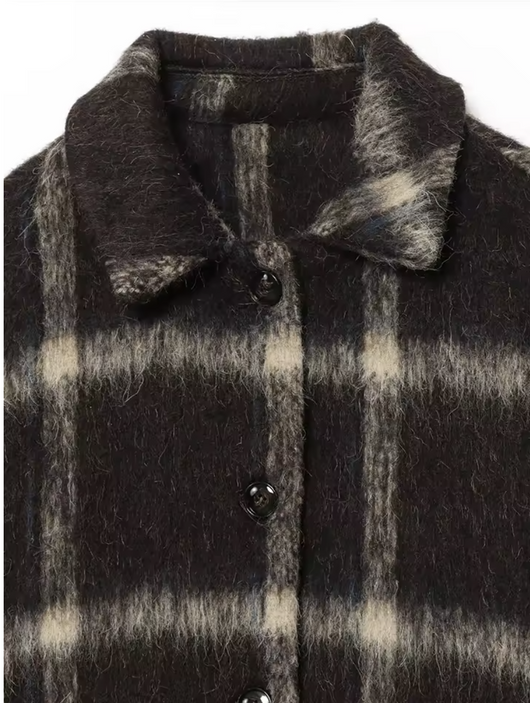 Trendy Brown Checkered Short Jacket – Chic Autumn Outerwear for Women