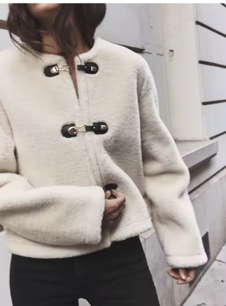 Warm Faux Fur Jacket for Women – Double-Sided Knotted Buckle Coat