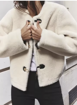 Warm Faux Fur Jacket for Women – Double-Sided Knotted Buckle Coat