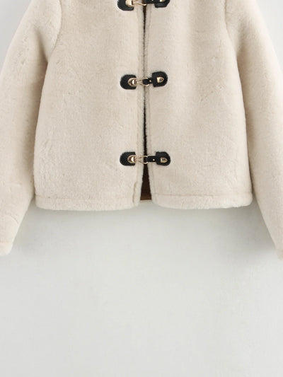 Warm Faux Fur Jacket for Women – Double-Sided Knotted Buckle Coat