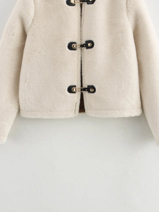 Warm Faux Fur Jacket for Women – Double-Sided Knotted Buckle Coat